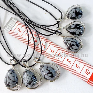 Hópehely obszidián csepp medál foglalatban 45 cm viaszolt szálon