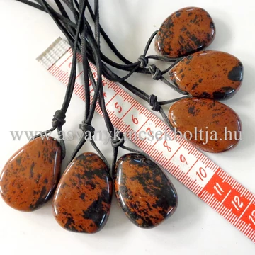 Mahagóni obszidián fúrt medál 50 cm  bőrszálon