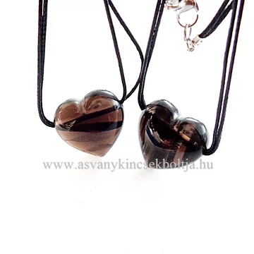 Sávos obszidián sávos szíves medál 45 cm viaszolt szálon