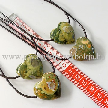 Riolit szíves medál 45 cm erős hengerbőrön