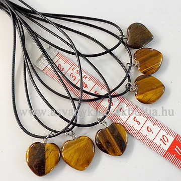Tigrisszem lapos szív medál 45 cm viaszolt szálon