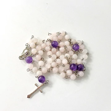 Rózsakvarc rózsafüzér ametiszttel Rózsakvarc rózsafüzér ametiszttel