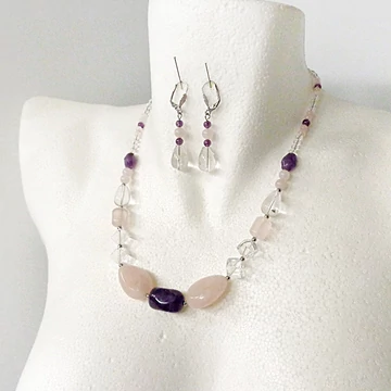 Hegyikristály - rózsakvarc szett ametiszttel