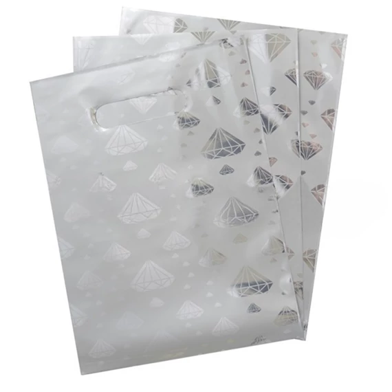 Ezüst színű gyémánt kő mintájú celofán táska 180x240 mm