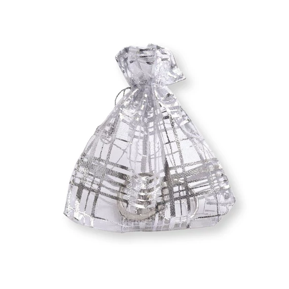 Organza tasak fehér - ezüst kicsi 70x90 mm