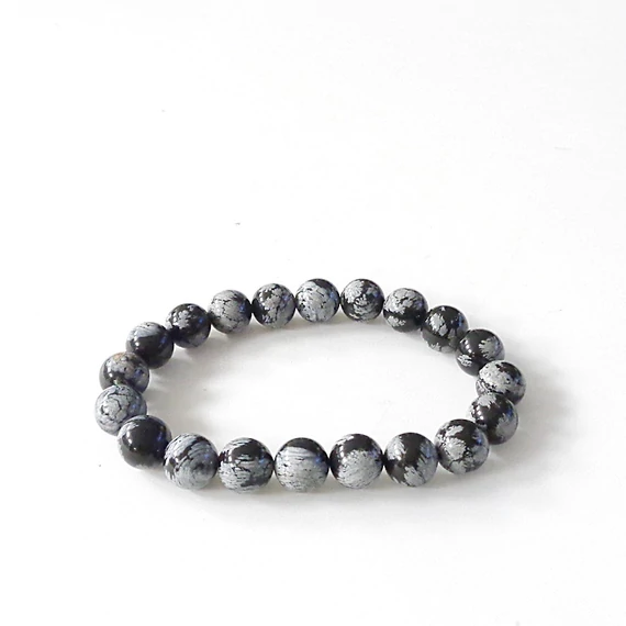 Hópehely obszidián női - férfi karkötő 10 mm