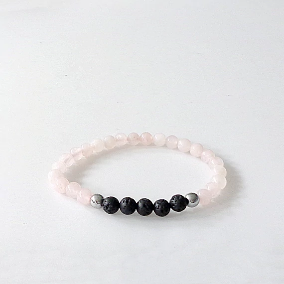 Rózsakvarc - lávakő illatosítható karkötő 6 mm