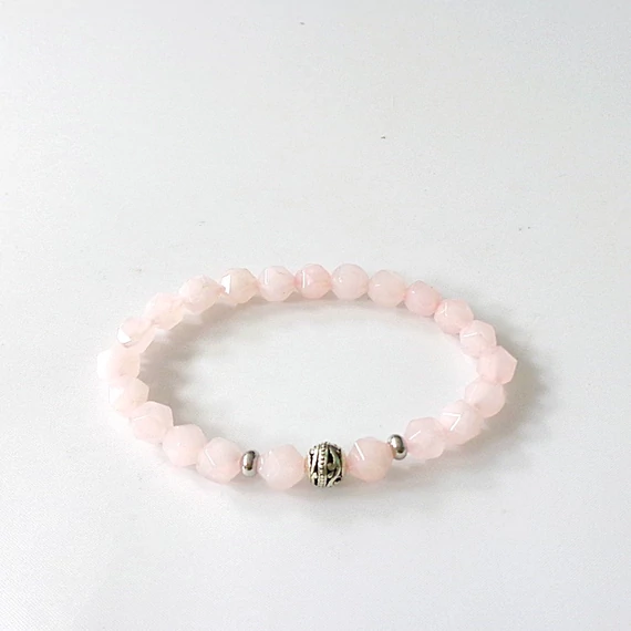 Rózsakvarc karkötő fazettált - köztessel 8 mm