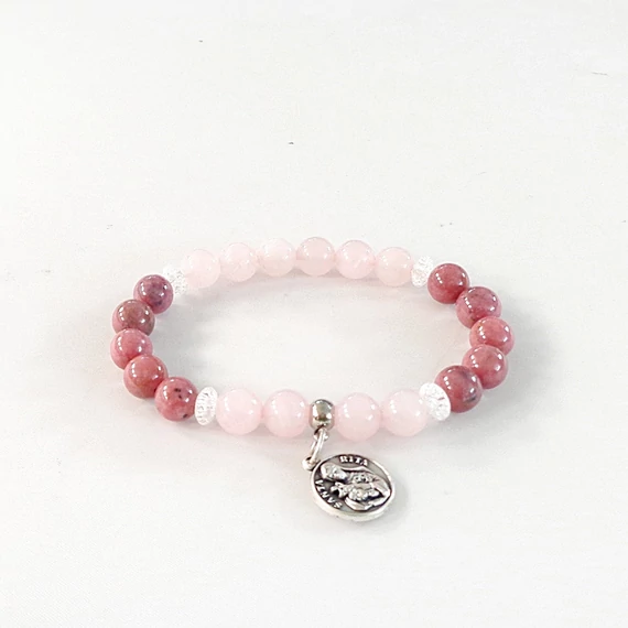 Rodonit - rózsakvarc medálos karkötő