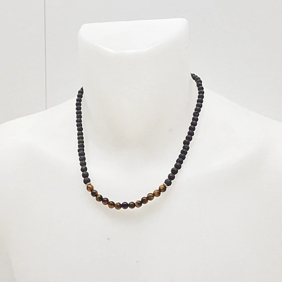 Lávaköves férfi nyaklánc tigrisszemmel 6 mm