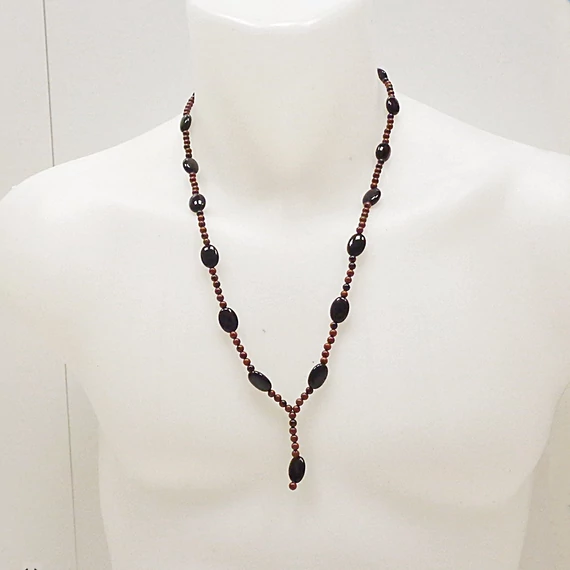 Mahagóni obszidián és ónix férfi nyaklánc