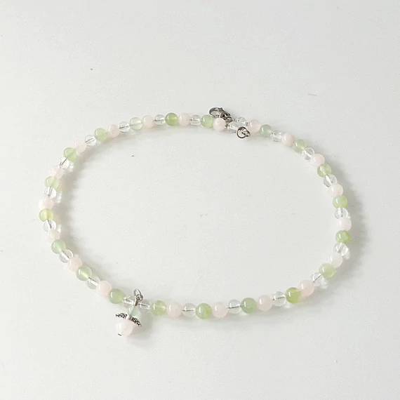 Gyermek lánc jáde - hegyikristály - rózsakvarc angyalkás 6 mm