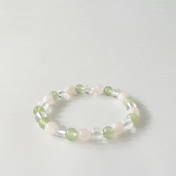 Gyermek hegyikristály - jáde - rózsakvarc karkötő