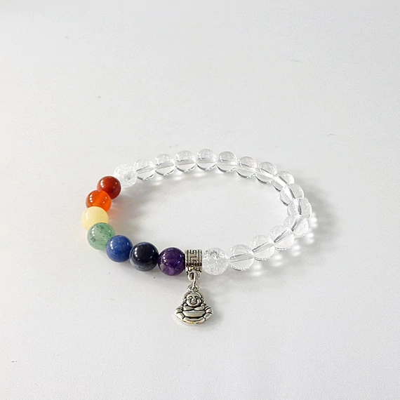 Hegyikristály csakra karkötő medálos 8 mm