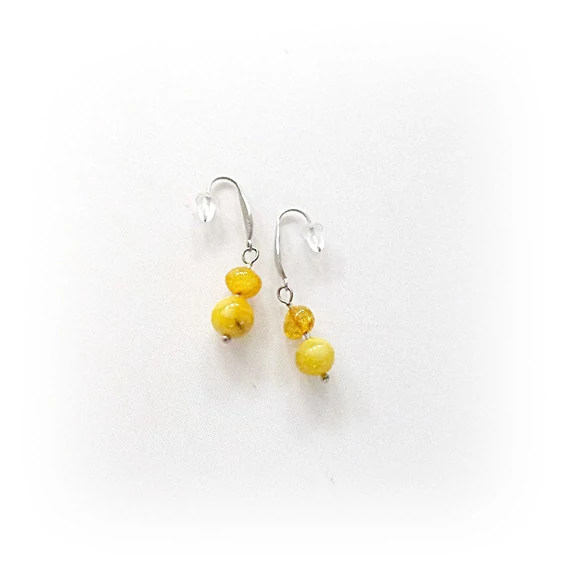 Borostyán 2 golyós sárga nugget fülbevaló