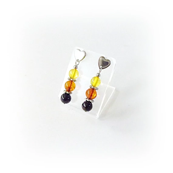 Borostyán 3 golyós többszínű fülbevaló