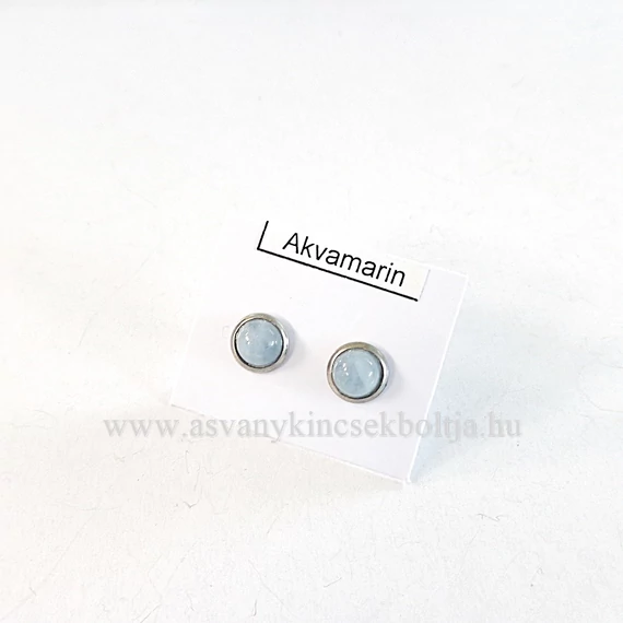 Akvamarin pötty fülbevaló nemesacél foglalatban 6 mm