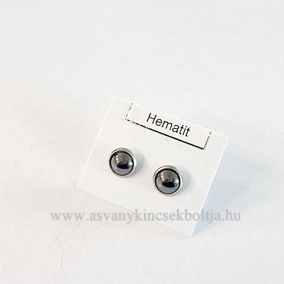 Hematit pötty fülbevaló nemesacél foglalatban 6 mm