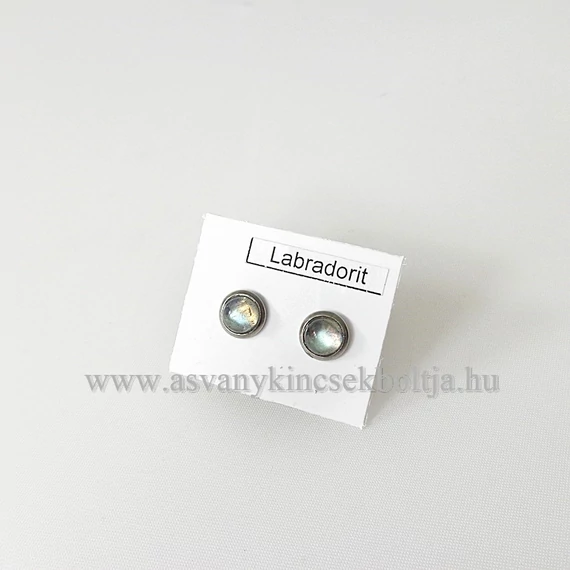 Labradorit pötty fülbevaló nemesacél foglalatban 6 mm