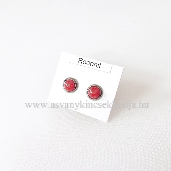 Rodonit pötty fülbevaló nemesacél foglalatban 6 mm