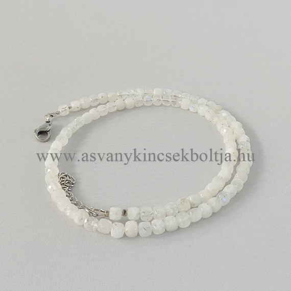 Fazettált szivárvány holdkő kocka lánc 4 mm 42 cm