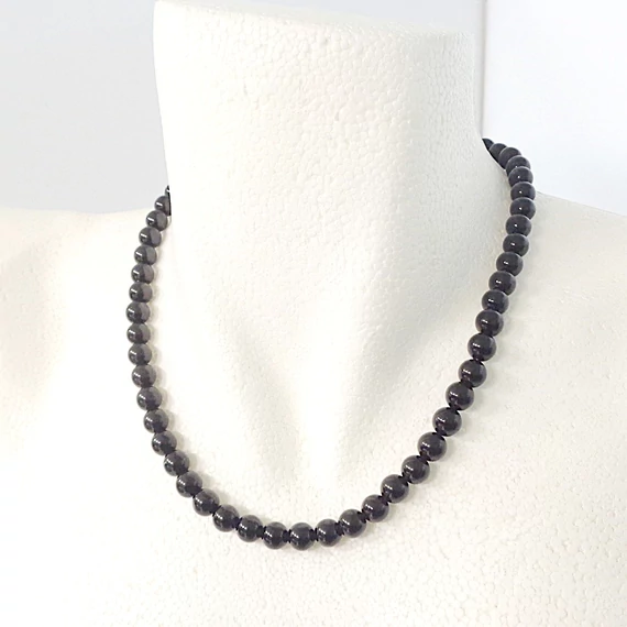 Fekete obszidián női-férfi lánc 8 mm 45 cm