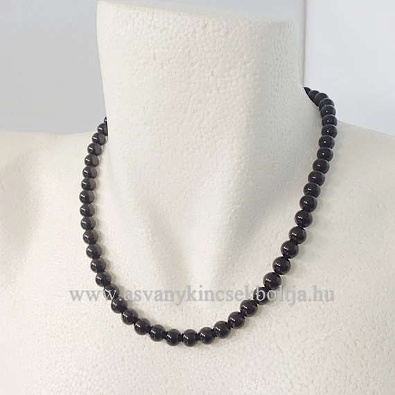 Fekete obszidián női-férfi lánc 8 mm 45 cm