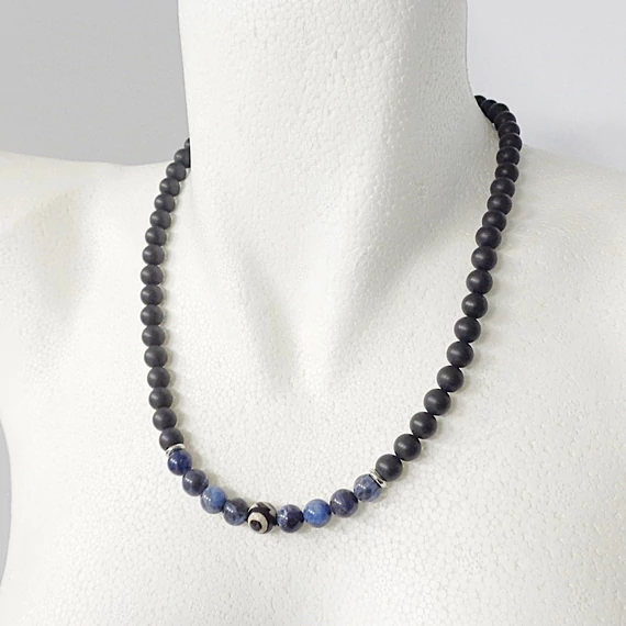 Matt ónix - szodalit egyedi férfi lánc 50 cm