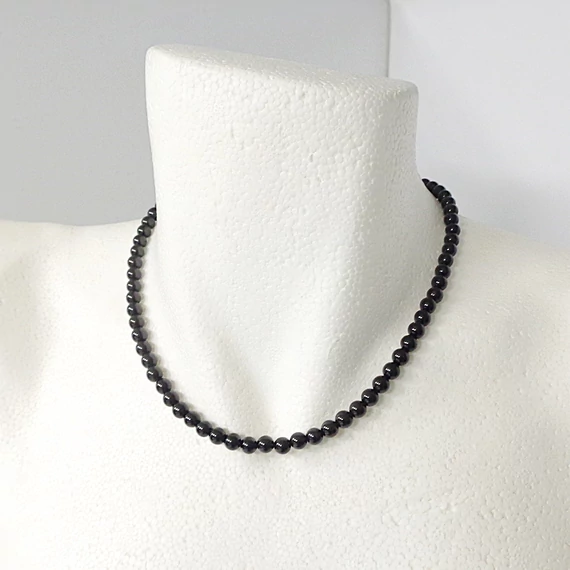 Fekete turmalin női - férfi lánc 6 mm 42 cm