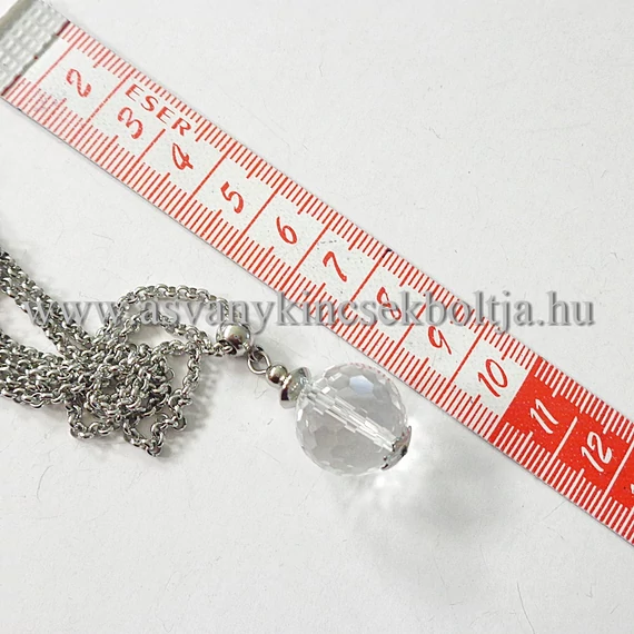 Hegyikristály 16 mm fazettált golyós medál 60 cm nemesacél láncon