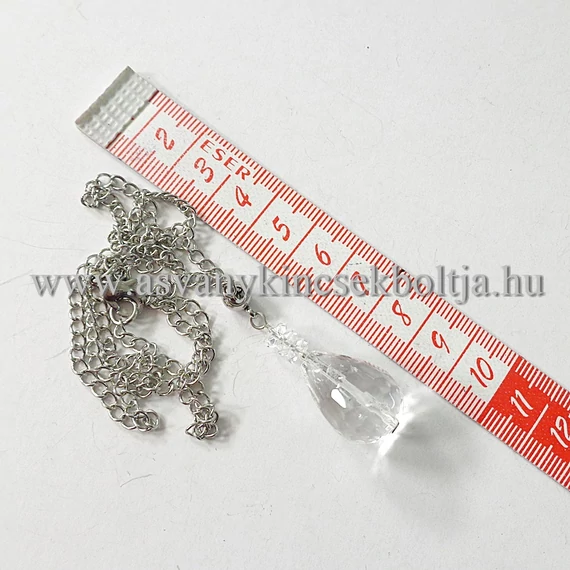 Hegyikristály fazettált csepp medál 50 cm nemesacél láncon