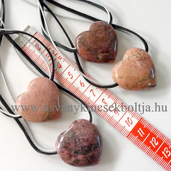Rodonit szíves medál 50 cm bőr és viaszolt szálon