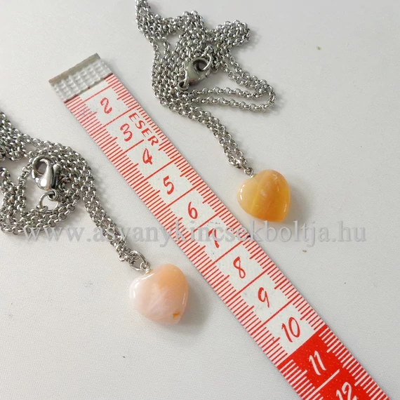 Rózsaopál szív medál 50 cm nemesacél láncon
