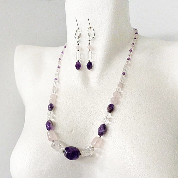 Ametiszt - rózsakvarc - hegyikristály szett 60 cm