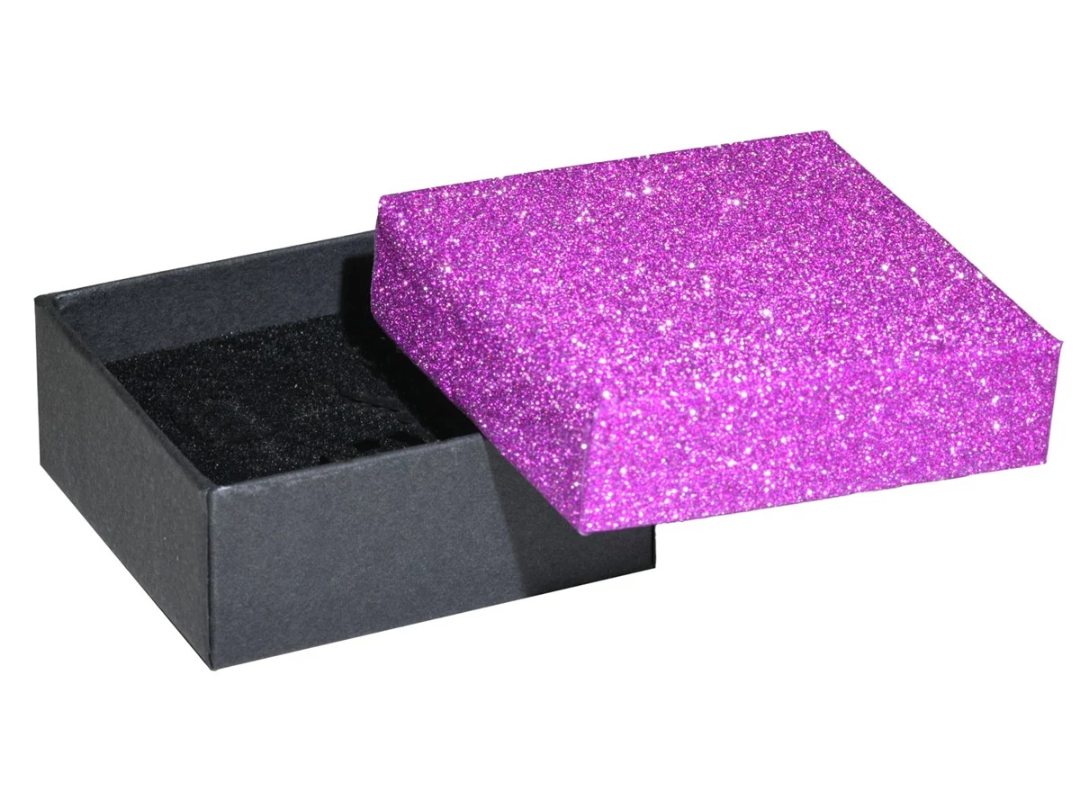 Csillámló pink díszdoboz 60x60x23 mm