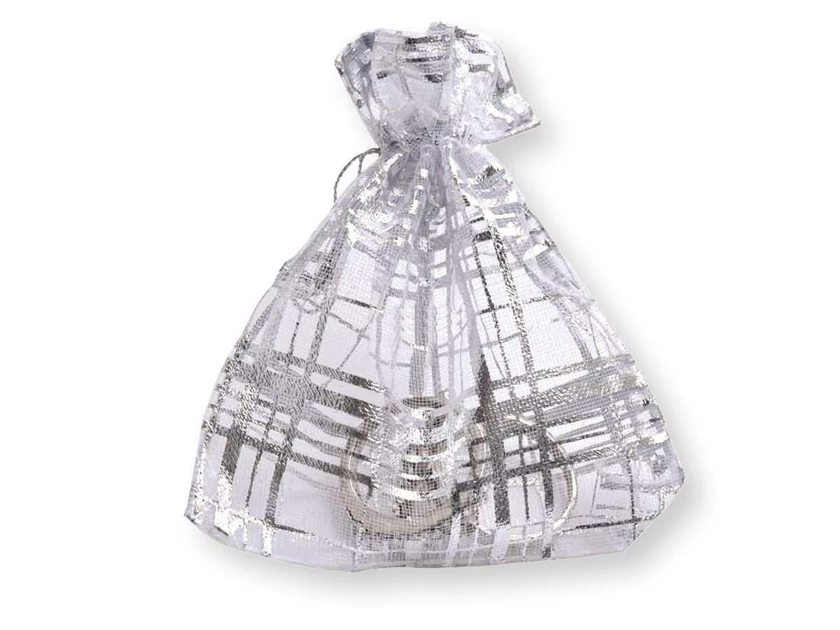 Organza tasak fehér - ezüst kicsi 70x90 mm