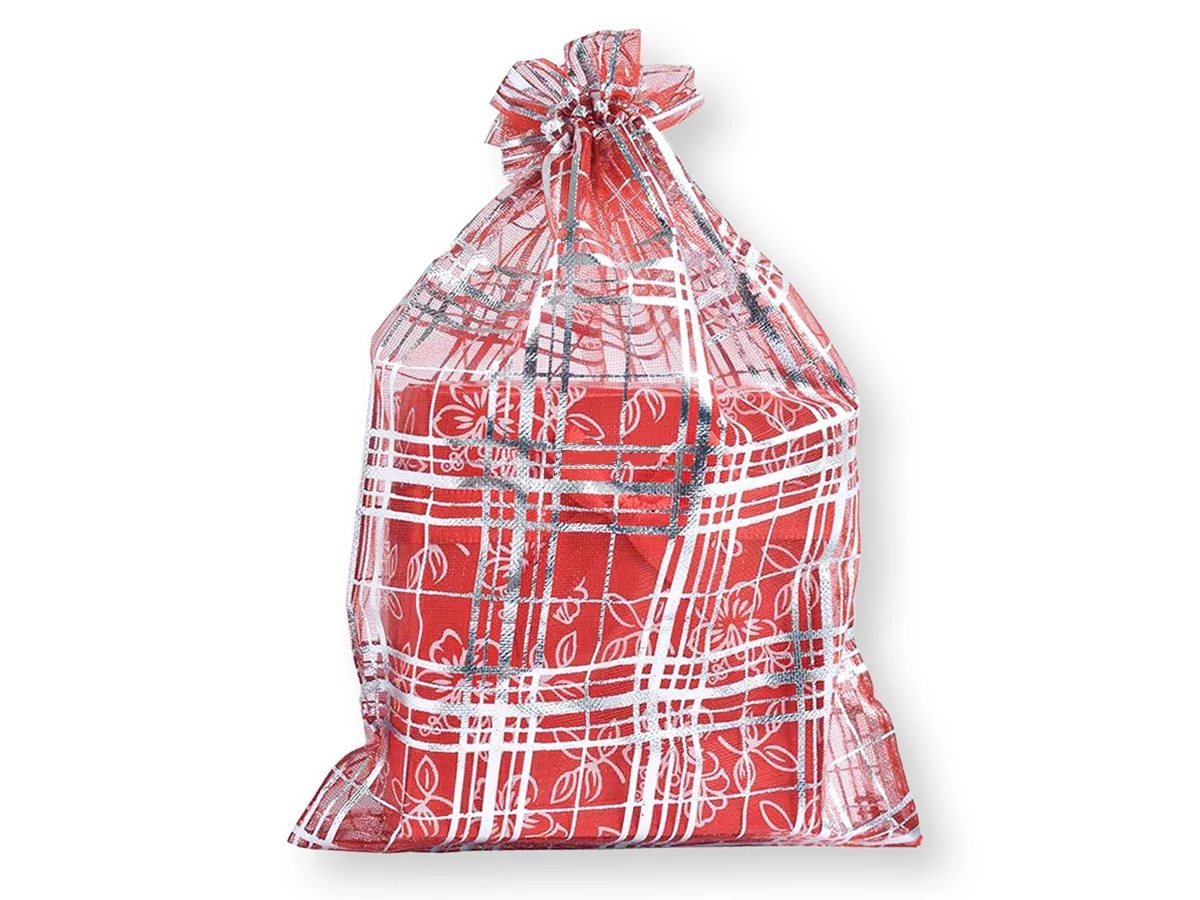 Organza tasak bordó - kockás 108x160 mm