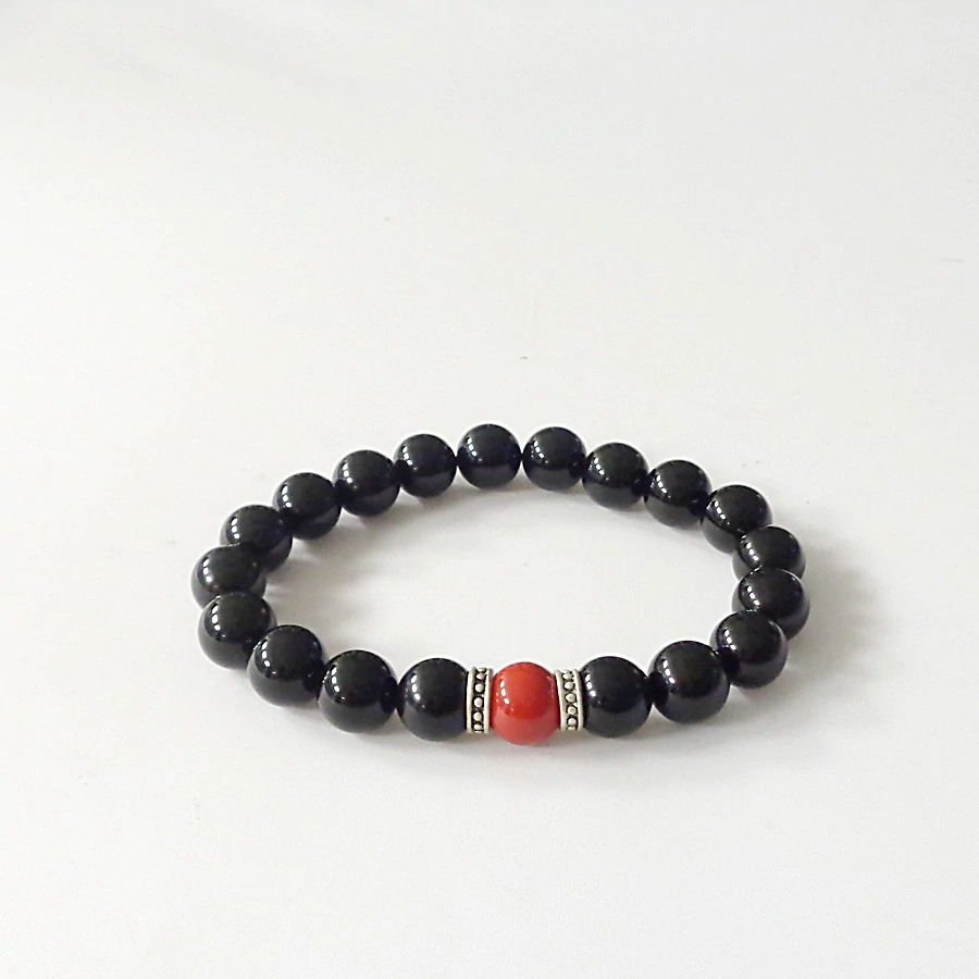 Ónix női - férfi karkötő 10 mm piros gyönggyel