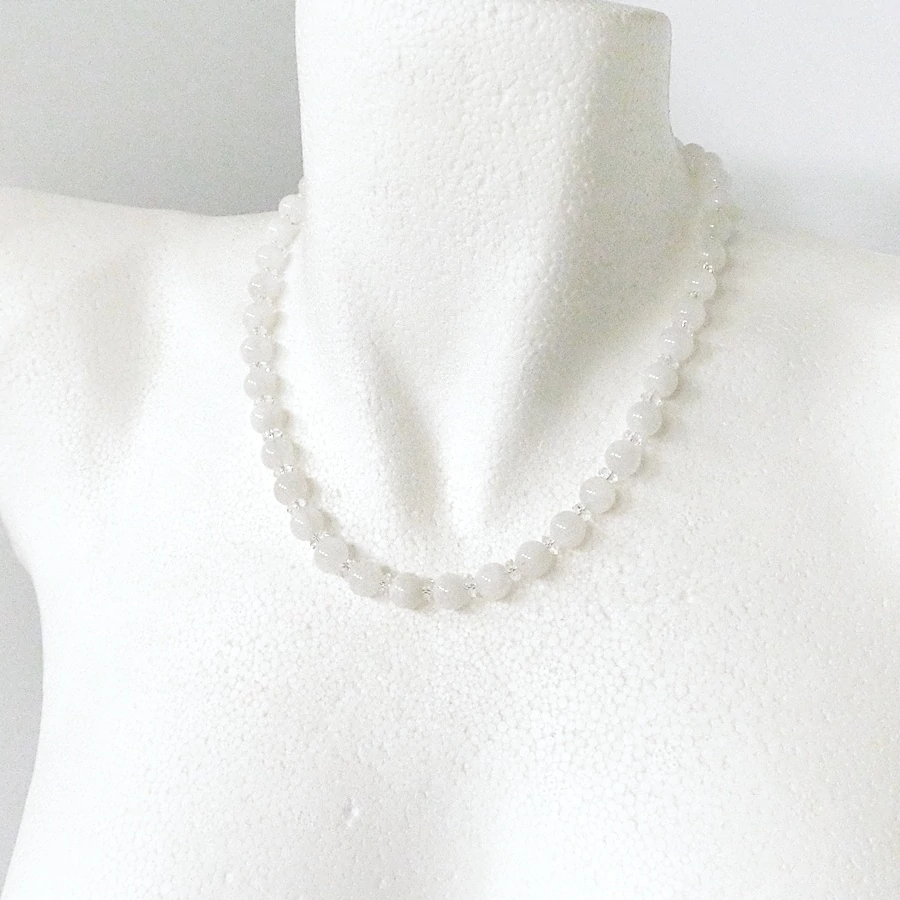 Szivárvány holdkő lánc hegyikristállyal 8 mm