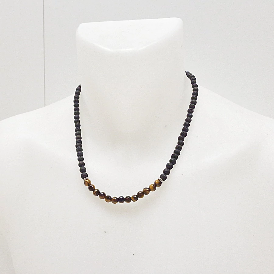 Lávaköves férfi nyaklánc tigrisszemmel 6 mm