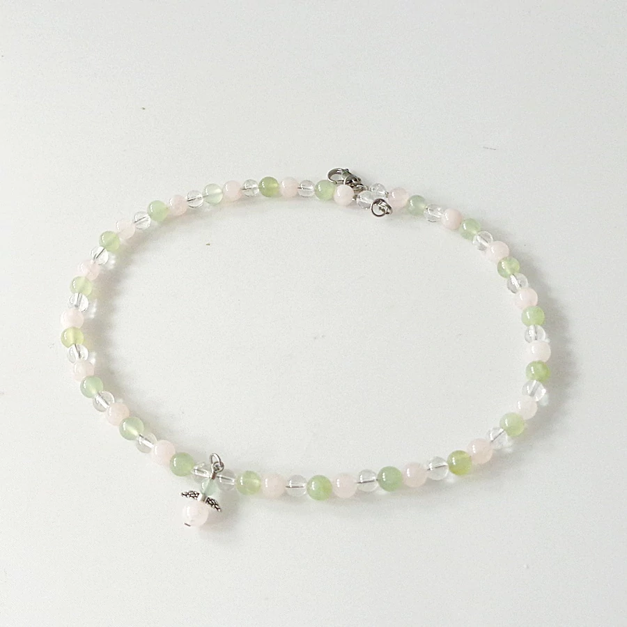 Gyermek lánc jáde - hegyikristály - rózsakvarc angyalkás 6 mm