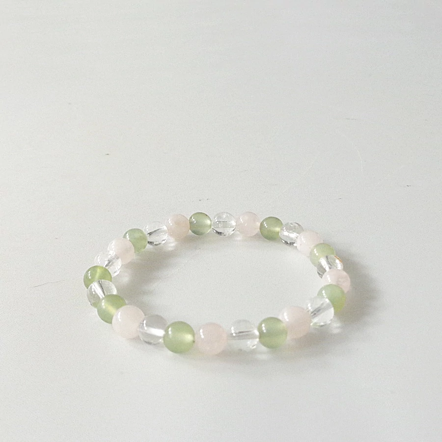 Gyermek hegyikristály - jáde - rózsakvarc karkötő