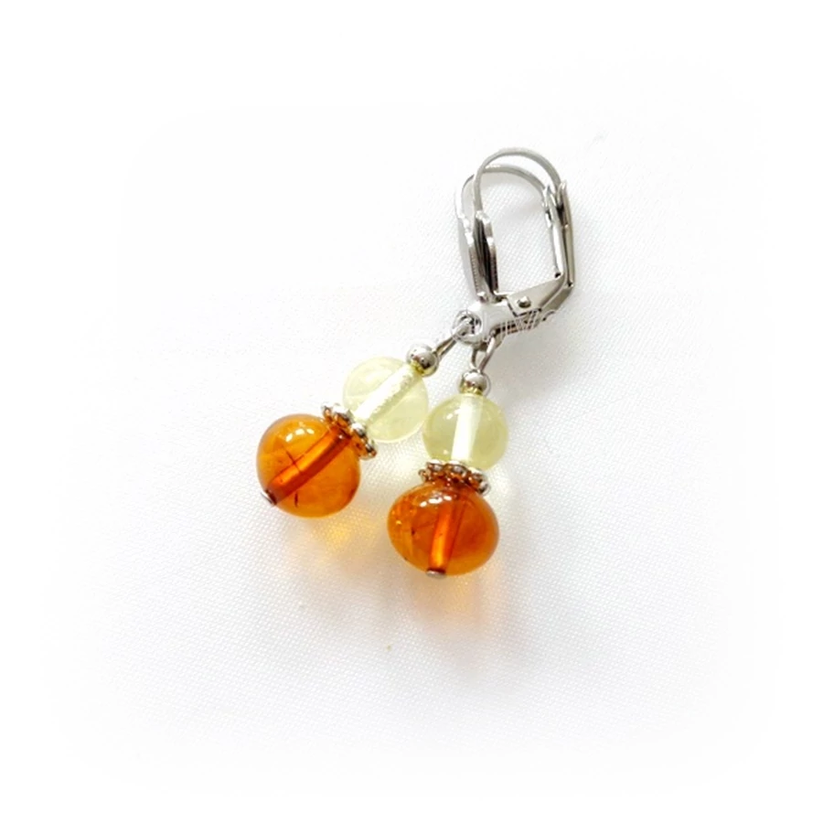 Borostyán 2 golyós világos többszínű nugget fülbevaló