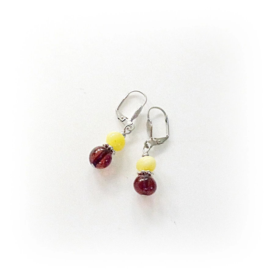 Borostyán 2 golyós sötét többszínű nugget fülbevaló