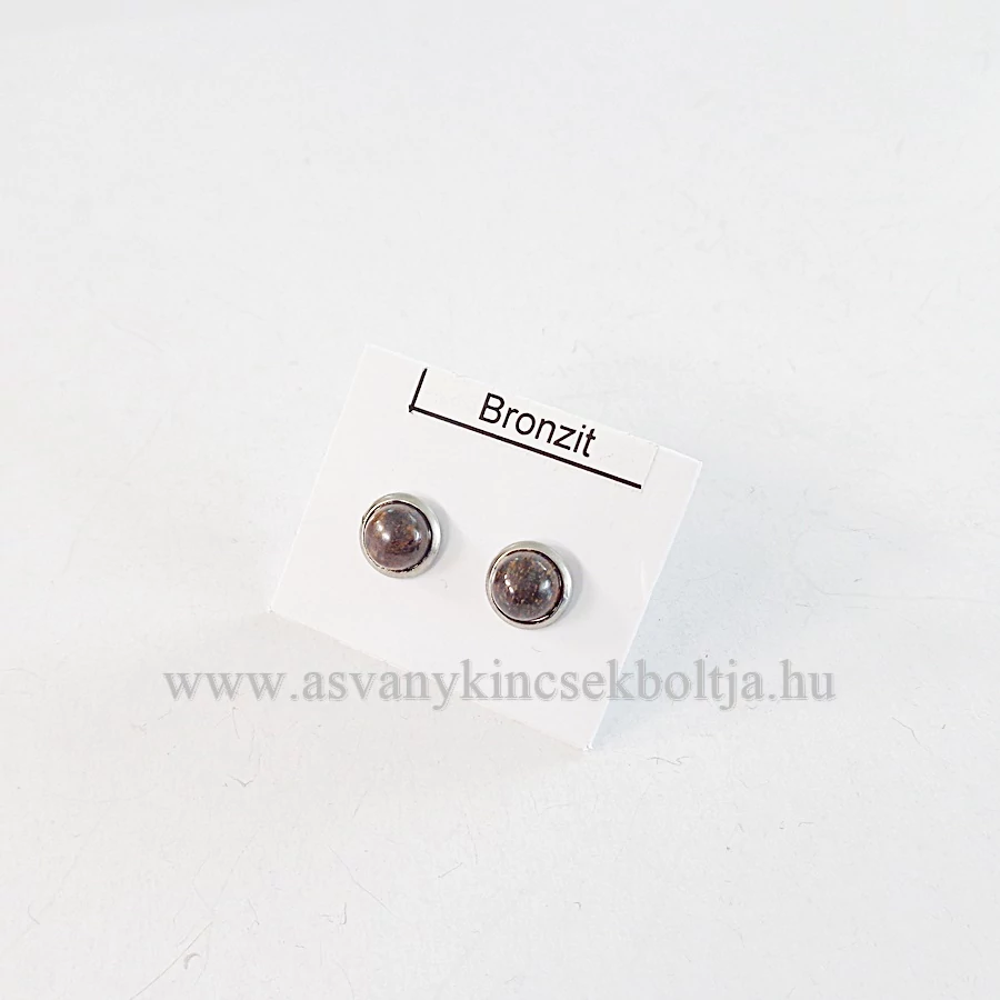 Bronzit pötty fülbevaló nemesacél foglalatban 6 mm
