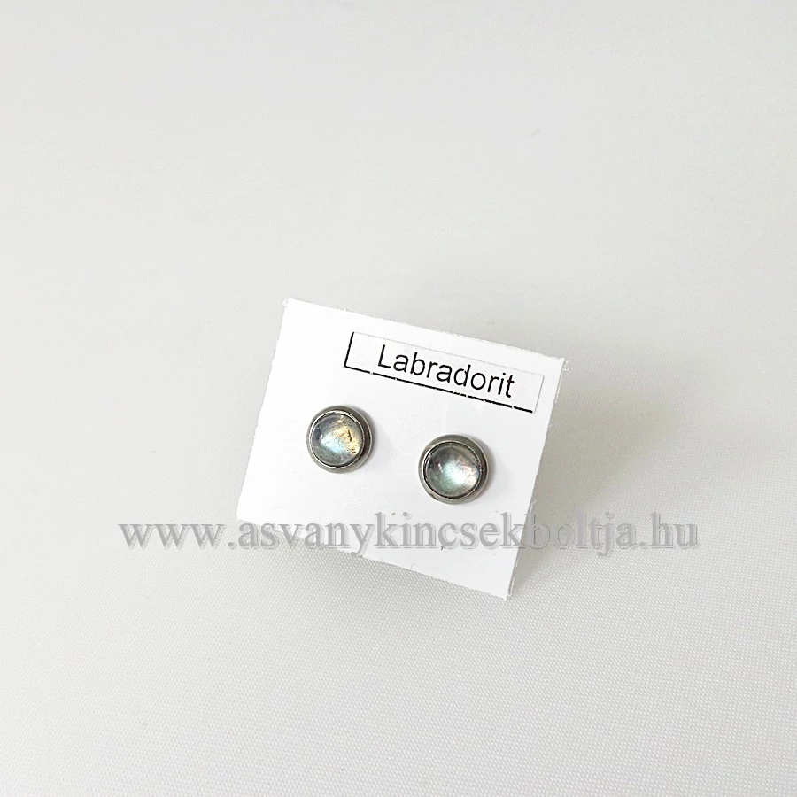 Labradorit pötty fülbevaló nemesacél foglalatban 6 mm