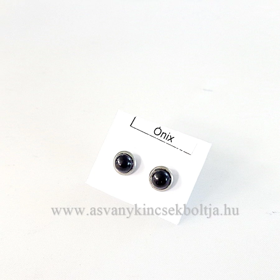 Ónix pötty fülbevaló nemesacél foglalatban 6 mm