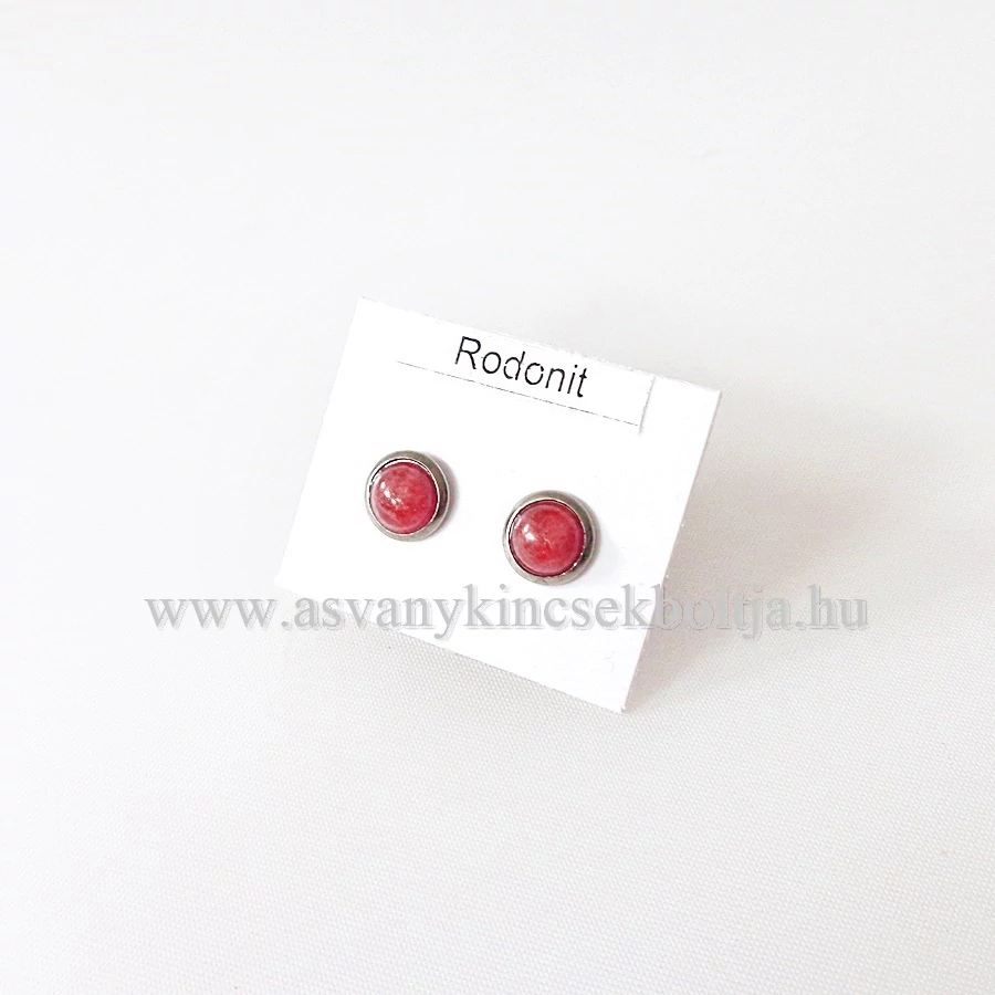Rodonit pötty fülbevaló nemesacél foglalatban 6 mm
