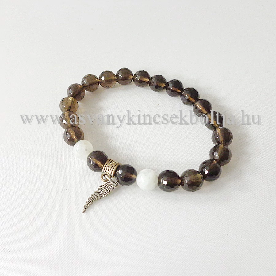 Füstkvarc karkötő holdkővel 8 mm