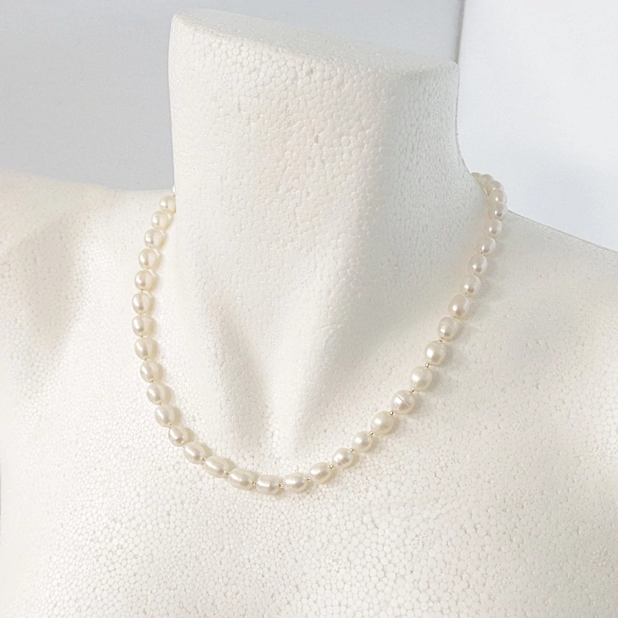 Édesvizi tenyésztett gyöngy ovál lánc 45 cm